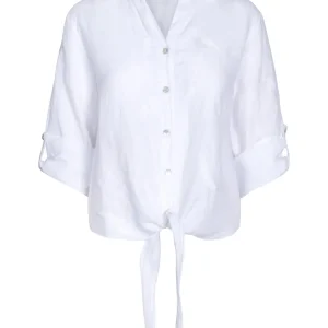 Tie feather embr shirt