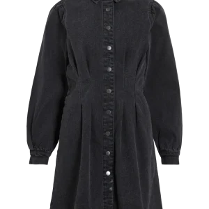 Visol L/s Pleat Denim Dress Black/ln